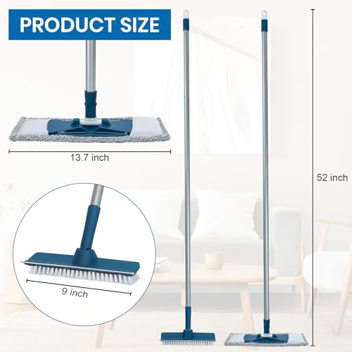 Foldable Mop and Bucket Set with Microfiber Flat Mop and Scrub Brush, Space-Saving Floor Cleaning Kit