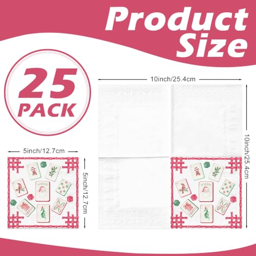 RUSPEPA 25Pcs Christmas Mahjong Paper Napkins - Tiles & Dice Design, 5x5in, Disposable Cocktail Napkins (Variation: Mahjong Tiles and Dice)