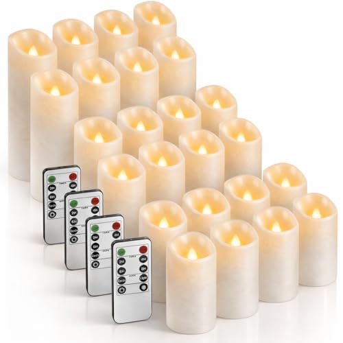 24pcs White Outdoor LED Candles with Remote - Waterproof Flickering Flameless Decor