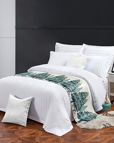83 x 20 Inch Queen Bed Runner Christmas Tree Decor Satin Bed Scarf for Hotel & Home