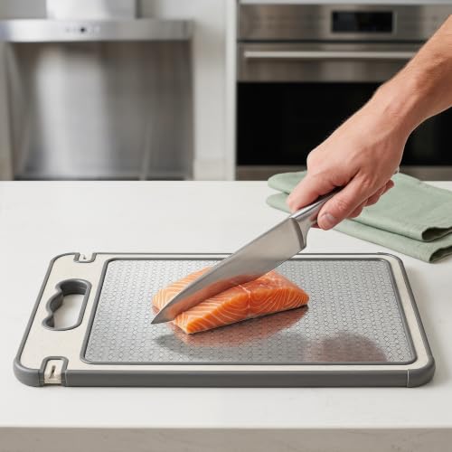 Titanium Double-Sided Cutting Board with Juice Groove for Kitchen Food Prep