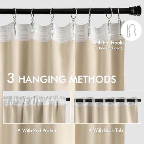 Cream Beige Blackout Curtains 52x96 Inches Set - 2 Panels, Room Darkening, Energy Saving, Modern Home Decor - Variation of THIS listing