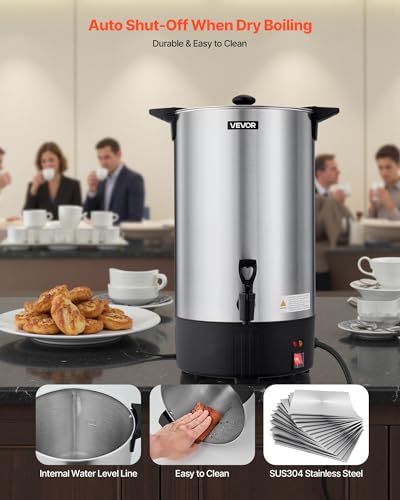VEVOR Commercial Coffee Urn 100 Cups 15L Hot Beverage Dispenser with Dripless Faucet
