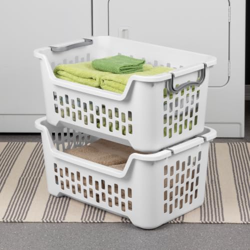 Sterilite 6-Pack Stacking Laundry Baskets - Plastic Clothes Hampers with Handles