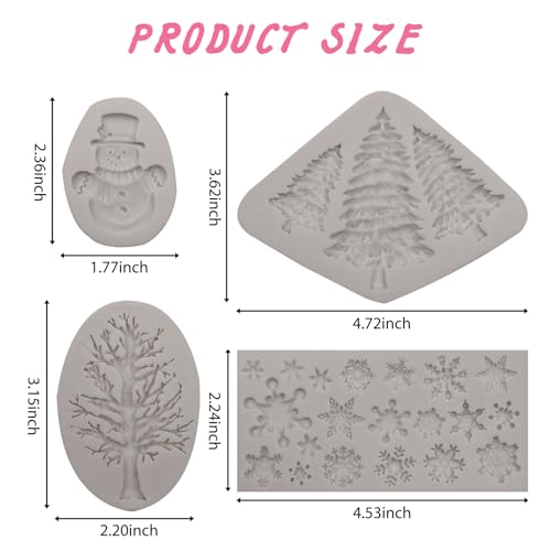 Christmas Silicone Mold Set for Cake Decoration Snowflakes Snowman 4pcs