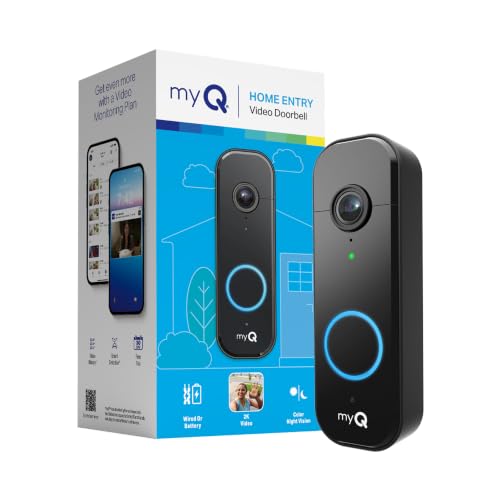 myQ Video Doorbell - 2K Camera, Battery/Wired, Color Night Vision, 150° Wide View, 2-Way Talk, Motion Alerts, Black - Variation of THIS listing