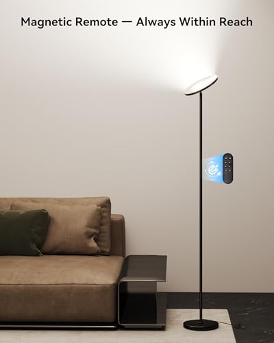 JOOFO Black LED Floor Lamp with Remote, Dimmable Upward Lighting for Living Room