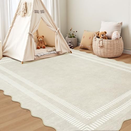 Washable 6x9 Area Rugs for Living Room, Solid Ivory Ultra-Thin