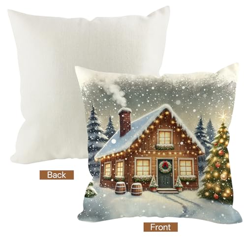 HDVUHKI Christmas 20x20 Pillow Covers Set of 4 - Linen Decorative Holiday Cushion Covers