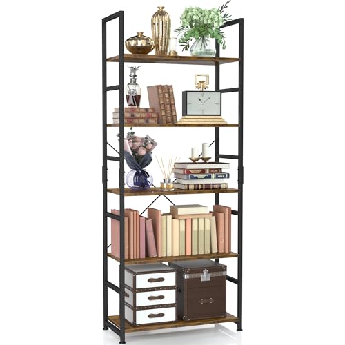 NUMENN Vintage 5-Tier Freestanding Bookshelf Tall Open Storage Bookcase