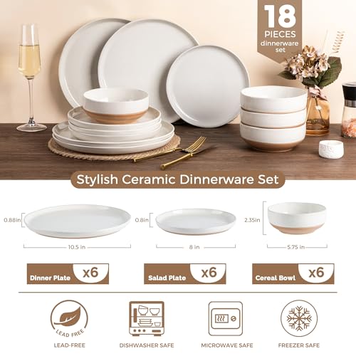 AmorArc Dinnerware Sets for 6, 18 Pieces Ceramic Plates and Bowls Set