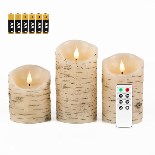 Birch Flameless LED Candles Set of 3 with Remote & 4/8H Timer, 4"/5"/6" Heights - Battery Operated
