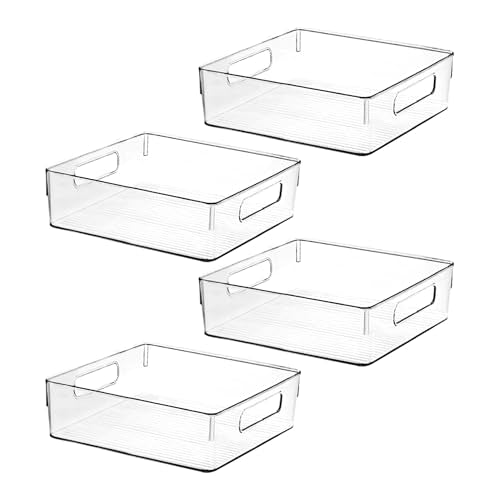 Clear Plastic Storage Bins - Pantry & Kitchen Organizer, 4 Pack 10.8 x 7.9 x 3.4 inches
