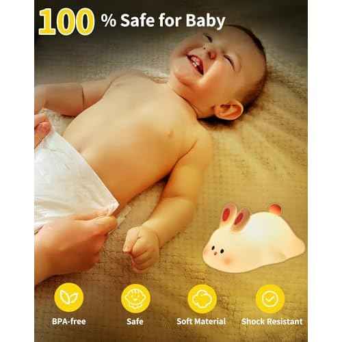Big Face Rabbit Night Light, Cute Bunny Gifts, Silicone Squishy Rabbit Lamp, Rechargeable Dimmable Animal Nightlight, Baby Night Light for Nursery Breastfeeding Bedroom Living Room