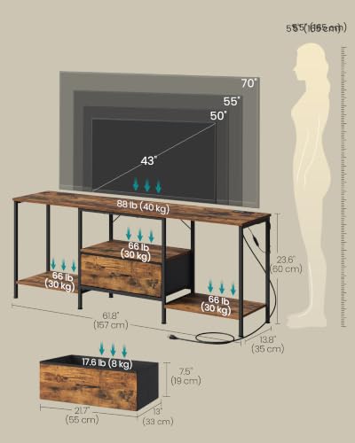 Rustic Brown 70-Inch TV Stand with LED Lighting and Storage - 13.8 x 61.8 x 23.6 Inches