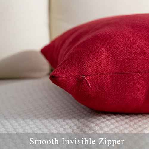 Stellhome New Year/Christmas Decorations Red Throw Pillow Covers 18 x 18 inch Square Soft Cushion Covers for Bed Couch Sofa Bench, Pack of 2