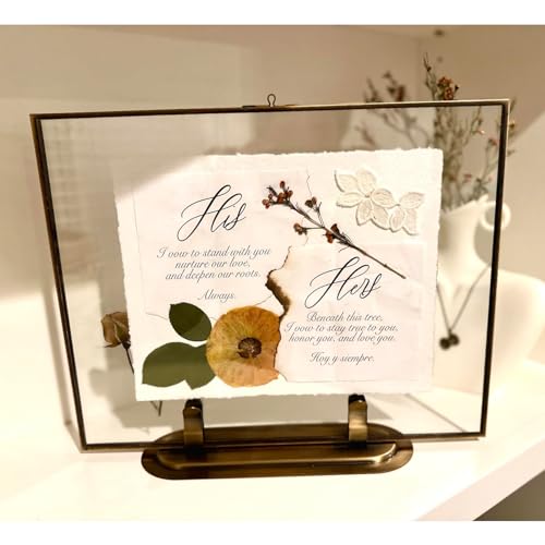 CAQ 11x14 Brass Floating Picture Frame - Vintage Glass Tabletop Display