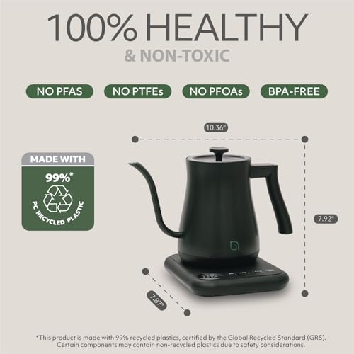WILLOW ECO SERIES 0.8L Black Gooseneck Electric Kettle with 5 Temp Presets & Keep Warm