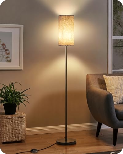 Dimmable Floor Lamp with Remote & Foot Switch - Black & Beige, 64.2 Inch Modern Corner Standing Lamp with 10W Bulb