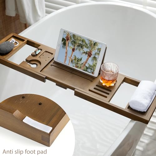 Realgulf Walnut Adjustable Bamboo Bathtub Tray Caddy 28.5-40 Inches