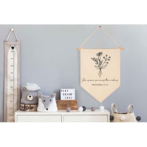 Nursery Scripture Bible Verse-Christian Botanical Decor-Canvas Hanging Pennant Flag Banner Wall Sign Decor Gift for Nursery Bedroom Playroom Front Door Baby Kids Girl Boy Teen- Birthday Christmas Gift