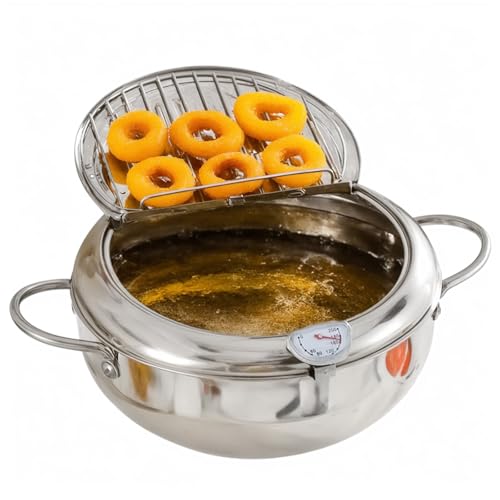 BEIYUANYA 4.2L Stainless Steel Deep Fryer Pot with Thermometer & Oil Drain Rack