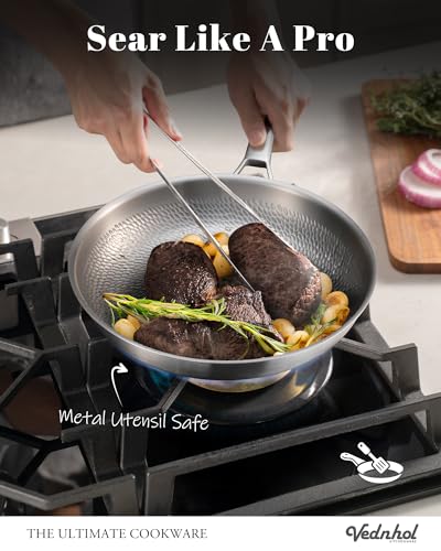 VEDNHOL 12 Inch Titanium Non-Toxic Frying Pan with Lid - Versatile Cookware