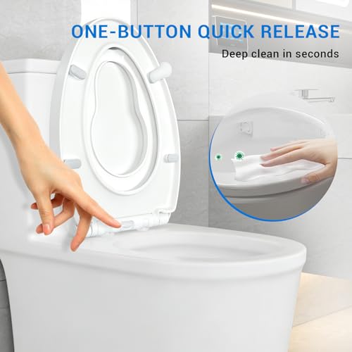 Elongated Toilet Seat with Child Seat - Soft Close & No-Touch Handle, 18.5 Inch, White