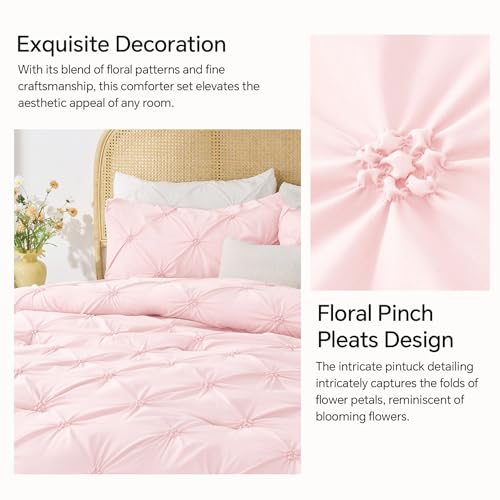 BEDELITE Baby Pink Queen Comforter Set Fluffy Soft Bedding - Elegant Floral Design