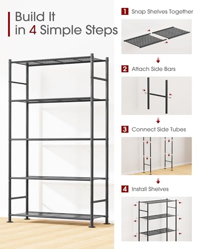 Garage Shelving Unit 5-Tier Heavy Duty Metal Storage Shelves Black 30.7 x 10.6 x 58 Variation of THIS listing