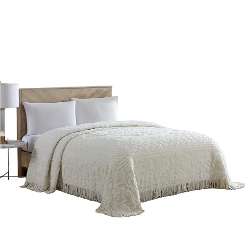 Beatrice Home Fashions Queen Ivory Medallion Chenille Bedspread - Vintage Style