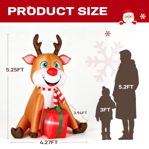 EaseSky 5.2 ft Sitting Deer Christmas Inflatable with Gift, Indoor/Outdoor