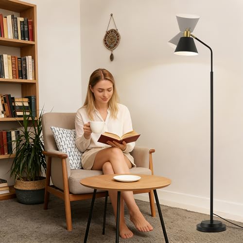 Leasgy Black Double-Base Adjustable Floor Lamp 65.3" - Modern Minimalist Design