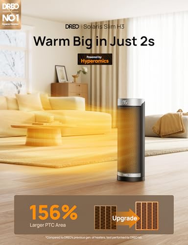DREO 1500W Electric Space Heater with Remote - Silver, Large Room, Quiet & Safe Heating
