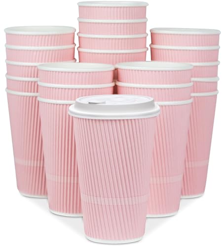 Pink Crepe 16oz Disposable Coffee Cups with Lids - 70 Count