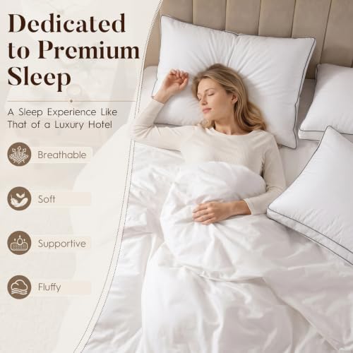 ELNIDO QUEEN King Size Goose Feather Down Fiber Pillow Set of 2 – Luxury Hotel Collection, Soft & Fluffy Support for Side & Back Sleepers 20x36 in