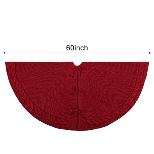 LimBridge Large Cable Knit Christmas Tree Skirt - Rustic Burgundy 60 Inch