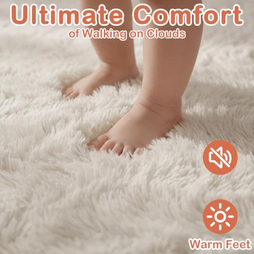 PAGISOFE 2' x 6' Light Beige Shaggy Runner Rug for Bedroom & Living Room, Non-Slip
