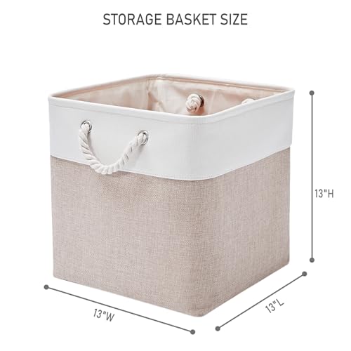 ISEMINGLA White & Beige 13 Inch Cube Storage Bins Set of 6 – Foldable Organizer Boxes for Clothes, Toys, Books