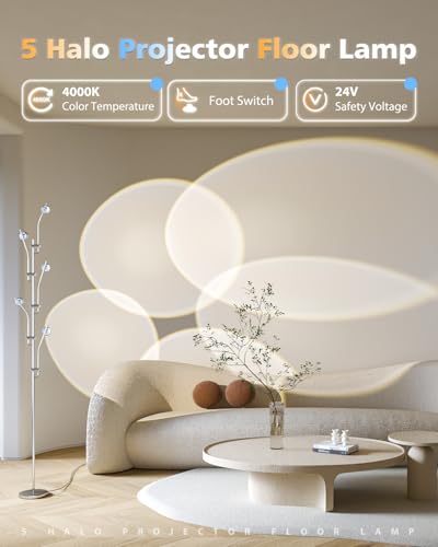 DENGALA RGB Projector Floor Lamp - Adjustable 4000K Multi-Head LED Light