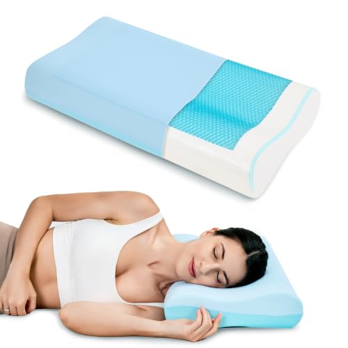 EGOHOME Cooling Gel Memory Foam Pillow, Contour Neck Support,