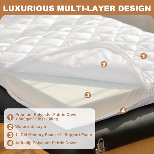 White 73X29 Inch Lash Bed Topper Set Gel Memory Foam Massage Table Waterproof Pillow Cover