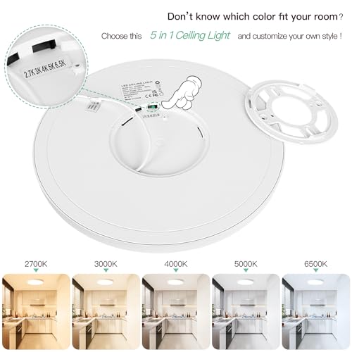 12 Inch Dimmable LED Ceiling Light Fixture with 5 Color Temperatures - White, 4-Pack