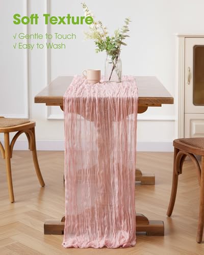 Pureegg Dusty Pink Cheesecloth Table Runner 120 Inch, 12 Pack for Wedding & Event Decor