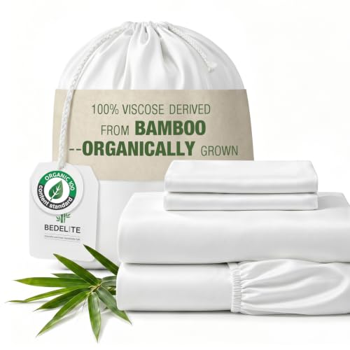 Bamboo Viscose Sheet Set - Queen Size, 4 Pieces, White, Cooling & Breathable