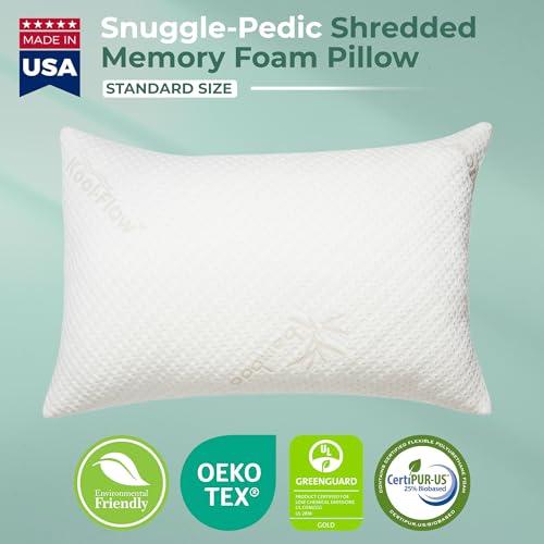 Snuggle-Pedic Standard Cooling Memory Foam Pillow with Gel Infusion - Support for Side Sleepers, Pregnancy, Travel