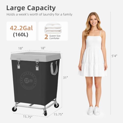 Commercial Laundry Hamper with Heavy Duty Steel Frame - Black, Medium