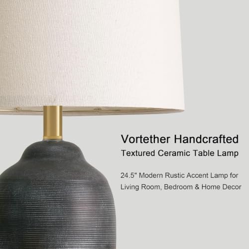 Vortether 24.5" Vintage Ceramic Table Lamp - Black, Mid-Century Farmhouse Style