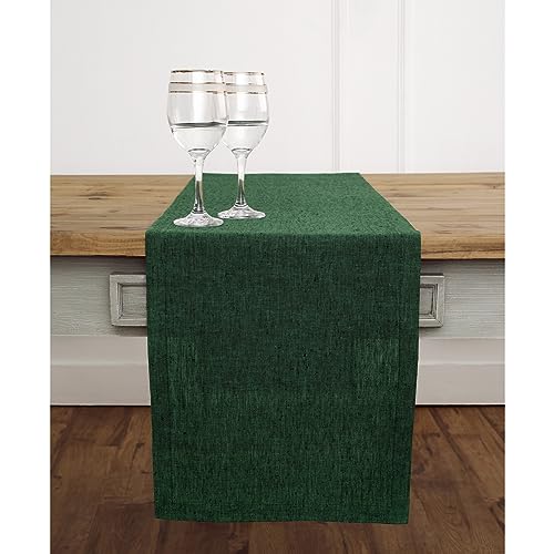 Solino Home 100% Linen Forest Green Table Runner 14 x 72 Inch, 72in Long