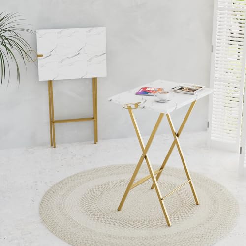 Folding TV Tray Table Set of 4 with Cup Holders - Gold | Portable Dinner & Snack Tables for Couch & Small Spaces